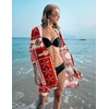 image:imageEkouaer Womens Swimsuit Cover Up 34 Sleeve Beachwear Bikini Coverups Button Down Oversized Cover Up Shirt S3XLRed Seabed Print
