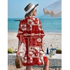 image:imageEkouaer Womens Swimsuit Cover Up 34 Sleeve Beachwear Bikini Coverups Button Down Oversized Cover Up Shirt S3XLRed Seabed Print