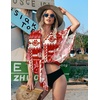 image:imageEkouaer Womens Swimsuit Cover Up 34 Sleeve Beachwear Bikini Coverups Button Down Oversized Cover Up Shirt S3XLRed Seabed Print