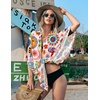 image:imageEkouaer Womens Swimsuit Cover Up 34 Sleeve Beachwear Bikini Coverups Button Down Oversized Cover Up Shirt S3XLResort Print