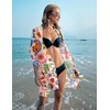 image:imageEkouaer Womens Swimsuit Cover Up 34 Sleeve Beachwear Bikini Coverups Button Down Oversized Cover Up Shirt S3XLResort Print