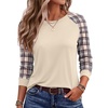 image:imageEkoauer Womens Long Sleeve Shirts Raglan Sleeve Thermal Tops Fall Clothes  Casual Color Block Shirt Crew Neck Basic TShirts Work Dressy Tunic Blouse Going Out Tops Fall Teacher Fashion OutfitsBeige Plaid