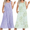 image:imageEkouaer 2 Pack Nightgowns for Women Sleeveless Long Night Gowns Victorian Nightdress with Pockets Soft Ladies GownFloral PurpleFloral Green
