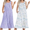 image:imageEkouaer 2 Pack Nightgowns for Women Sleeveless Long Night Gowns Victorian Nightdress with Pockets Soft Ladies GownFloral PurpleLeaf Blue