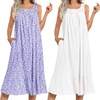 image:imageEkouaer 2 Pack Nightgowns for Women Sleeveless Long Night Gowns Victorian Nightdress with Pockets Soft Ladies GownFloral PurpleWhite