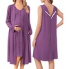 image:imageEkouaer Labor and Delivery Gown and Robe Set for Hospital Nursing Nightgown  Open Back Maternity Nursing Dress Breastfeeding Postpartum Clothes Button Closures Csection Labor GownsPurple Red