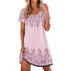 image:imageEkouaer Nightgowns for Women Short Sleeve Sleep Shirts Pleated Night Dress V Neck Night Shirts Soft House DressPink Floral