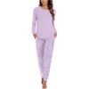 image:imageEkouaer Pajamas For Women Comfy Long Sleeve Jogger Set Lounge Pjs Set With PocketsFloral Pink Purple