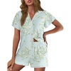image:imageEkouaer Pajamas for Women Set Button Up Bridal Pjs Ruffle Sleeve  Bridesmaid Pajamas Notch Collar Soft Sleepwear Bachelorette Outfits Lounge SetGreen Daisy