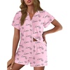 image:imageEkouaer Pajamas for Women Set Button Up Bridal Pjs Ruffle Sleeve  Bridesmaid Pajamas Notch Collar Soft Sleepwear Bachelorette Outfits Lounge SetPink Love Letter
