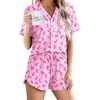 image:imageEkouaer Pajamas for Women Set Button Up Short Sleeve Pjs Lounge Set  Soft Womens LoungewearSide Slit Pj ShortsNotch CollarV Neck2 Piece Sleepwear for SleepLoungeWeddingBridalBow