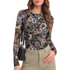 image:imageEkouaer Womens Mesh Long Sleeve Tops Fall Fashion Sexy Fit Crew Neck ShirtsA Floral Fierce