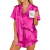 image:imageEkouaer Womens Satin Pajamas Set Button Down 2 Piece Silk Pjs Shorts Set Ruffle Lingerie Notch Collar SleepwearHot Pink