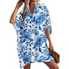image:imageEkouaer Womens Swimsuit Cover Up 34 Sleeve Beachwear Bikini Coverups Button Down Oversized Cover Up Shirt S3XLBlueWhite Floral
