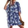 image:imageEkouaer Womens Swimsuit Cover Up 34 Sleeve Beachwear Bikini Coverups Button Down Oversized Cover Up Shirt S3XLDark Blue Palm