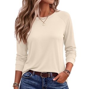 image:imageEkoauer Womens Long Sleeve Shirts Raglan Sleeve Thermal Tops Fall Clothes  Casual Color Block Shirt Crew Neck Basic TShirts Work Dressy Tunic Blouse Going Out Tops Fall Teacher Fashion OutfitsBeige