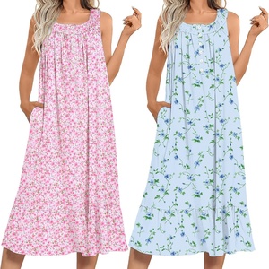 image:imageEkouaer 2 Pack Nightgowns for Women Sleeveless Long Night Gowns Victorian Nightdress with Pockets Soft Ladies GownFloral PinkFloral Blue