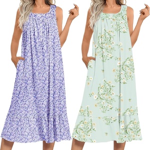 image:imageEkouaer 2 Pack Nightgowns for Women Sleeveless Long Night Gowns Victorian Nightdress with Pockets Soft Ladies GownFloral PurpleFloral Green