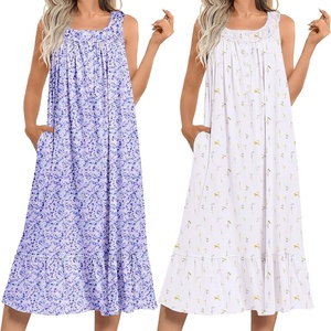 image:imageEkouaer 2 Pack Nightgowns for Women Sleeveless Long Night Gowns Victorian Nightdress with Pockets Soft Ladies GownFloral PurpleFloral White