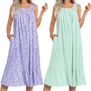 image:imageEkouaer 2 Pack Nightgowns for Women Sleeveless Long Night Gowns Victorian Nightdress with Pockets Soft Ladies GownFloral PurpleLight Green