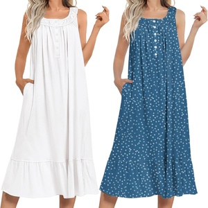 image:imageEkouaer 2 Pack Nightgowns for Women Sleeveless Long Night Gowns Victorian Nightdress with Pockets Soft Ladies GownWhiteDog Footprints