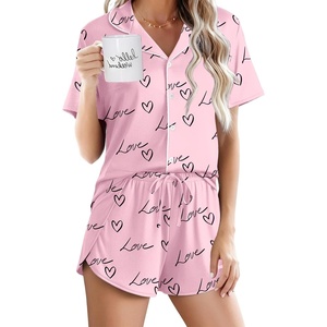 image:imageEkouaer Pajamas for Women Set Button Up Short Sleeve Pjs Lounge Set  Soft Womens LoungewearSide Slit Pj ShortsNotch CollarV Neck2 Piece Sleepwear for SleepLoungeWeddingBridalHeart