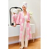 image:imageEkouaer Robes for Women Long Waffle Knit Bathrobe Shawl Collar House Coats  34 Sleeves Midcalf Length Lightweight Soft Casual Comfy Removable Belt SPA Kimono Nightgown with Pockets LoungewearLight Pink FloralSmall Waffle