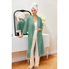 image:imageEkouaer Robes for Women Long Waffle Knit Bathrobe Shawl Collar House Coats  34 Sleeves Midcalf Length Lightweight Soft Casual Comfy Removable Belt SPA Kimono Nightgown with Pockets LoungewearLight GreenSmall Waffle