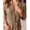 image:imageEkouaer Robes for Women Long Waffle Knit Bathrobe Shawl Collar House Coats  34 Sleeves Midcalf Length Lightweight Soft Casual Comfy Removable Belt SPA Kimono Nightgown with Pockets LoungewearKhakiBig Waffle