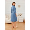 image:imageEkouaer Robes for Women Long Waffle Knit Bathrobe Shawl Collar House Coats  34 Sleeves Midcalf Length Lightweight Soft Casual Comfy Removable Belt SPA Kimono Nightgown with Pockets LoungewearBlueSmall Waffle