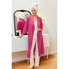 image:imageEkouaer Robes for Women Long Waffle Knit Bathrobe Shawl Collar House Coats  34 Sleeves Midcalf Length Lightweight Soft Casual Comfy Removable Belt SPA Kimono Nightgown with Pockets LoungewearRose RedSmall Waffle