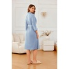 image:imageEkouaer Robes for Women Long Waffle Knit Bathrobe Shawl Collar House Coats  34 Sleeves Midcalf Length Lightweight Soft Casual Comfy Removable Belt SPA Kimono Nightgown with Pockets LoungewearSky BlueSmall Waffle