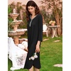 image:imageEkouaer Womens Long Nightgowns Plaid Sleepwear Soft Loose Nightshirt 34 Sleeve Plus Size Housecoat with Button amp PocketsBlack
