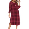 image:imageEkouaer Womens Long Nightgowns Plaid Sleepwear Soft Loose Nightshirt 34 Sleeve Plus Size Housecoat with Button amp PocketsRedgreen Plaid