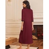image:imageEkouaer Womens Zipper Robe 34 Sleeves Housecoat Full Length Nightgown  Pockets Long Robe Soft and Lightweight Floral and Stripe PrintAwine Red
