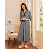 image:imageEkouaer Womens Zipper Robe 34 Sleeves Housecoat Full Length Nightgown  Pockets Long Robe Soft and Lightweight Floral and Stripe PrintMid Gray