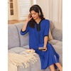image:imageEkouaer Womens Zipper Robe 34 Sleeves Housecoat Full Length Nightgown  Pockets Long Robe Soft and Lightweight Floral and Stripe PrintRoyal Blue