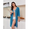 image:imageEkouaer Zipper Robes for Women 34 Sleeves House Coat 2026 Zip Up Bathrobe  Lightweight Soft V Neck Comfy Summer Side Split Zipper Front Nightgown with Pockets SleepwearBlue Green