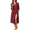 image:imageEkouaer Robes for Women Long Waffle Knit Bathrobe Shawl Collar House Coats  34 Sleeves Midcalf Length Lightweight Soft Casual Comfy Removable Belt SPA Kimono Nightgown with Pockets LoungewearWine RedBig Waffle