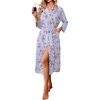 image:imageEkouaer Robes for Women Long Waffle Knit Bathrobe Shawl Collar House Coats  34 Sleeves Midcalf Length Lightweight Soft Casual Comfy Removable Belt SPA Kimono Nightgown with Pockets LoungewearHibiscus FlowerSmall Waffle