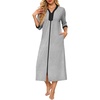 image:imageEkouaer Womens Zipper Robe 34 Sleeves Housecoat Full Length Nightgown  Pockets Long Robe Soft and Lightweight Floral and Stripe PrintLight Gray