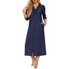 image:imageEkouaer Womens Zipper Robe 34 Sleeves Housecoat Full Length Nightgown  Pockets Long Robe Soft and Lightweight Floral and Stripe PrintNavy Blue