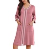 image:imageEkouaer Zipper Robes for Women 34 Sleeves House Coat 2026 Zip Up Bathrobe  Lightweight Soft V Neck Comfy Summer Side Split Zipper Front Nightgown with Pockets SleepwearGray Purple