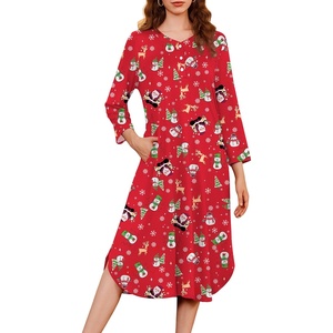 image:imageEkouaer Womens Long Nightgowns Plaid Sleepwear Soft Loose Nightshirt 34 Sleeve Plus Size Housecoat with Button amp PocketsChristmas Print
