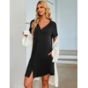 image:imageEkouaer Nightgowns for Women Button Down Night Gown with Pockets  Short Sleeve Sleepshirt V Neck Night Shirt Soft Pajamas Dress Casual Sleepwear for Labor Delivery Maternity NursingBlack