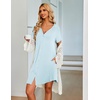 image:imageEkouaer Nightgowns for Women Button Down Night Gown with Pockets  Short Sleeve Sleepshirt V Neck Night Shirt Soft Pajamas Dress Casual Sleepwear for Labor Delivery Maternity NursingLight Blue