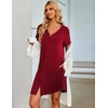 image:imageEkouaer Nightgowns for Women Button Down Night Gown with Pockets  Short Sleeve Sleepshirt V Neck Night Shirt Soft Pajamas Dress Casual Sleepwear for Labor Delivery Maternity NursingWine Red