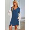 image:imageEkouaer Nightgowns for Women Button Down Night Gown with Pockets  Short Sleeve Sleepshirt V Neck Night Shirt Soft Pajamas Dress Casual Sleepwear for Labor Delivery Maternity NursingBlue