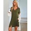 image:imageEkouaer Nightgowns for Women Button Down Night Gown with Pockets  Short Sleeve Sleepshirt V Neck Night Shirt Soft Pajamas Dress Casual Sleepwear for Labor Delivery Maternity NursingArmy Green