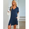 image:imageEkouaer Nightgowns for Women Button Down Night Gown with Pockets  Short Sleeve Sleepshirt V Neck Night Shirt Soft Pajamas Dress Casual Sleepwear for Labor Delivery Maternity NursingNavy Blue